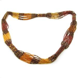Handmade Boho Necklace Multi Strand Beaded Brown Orange Statement